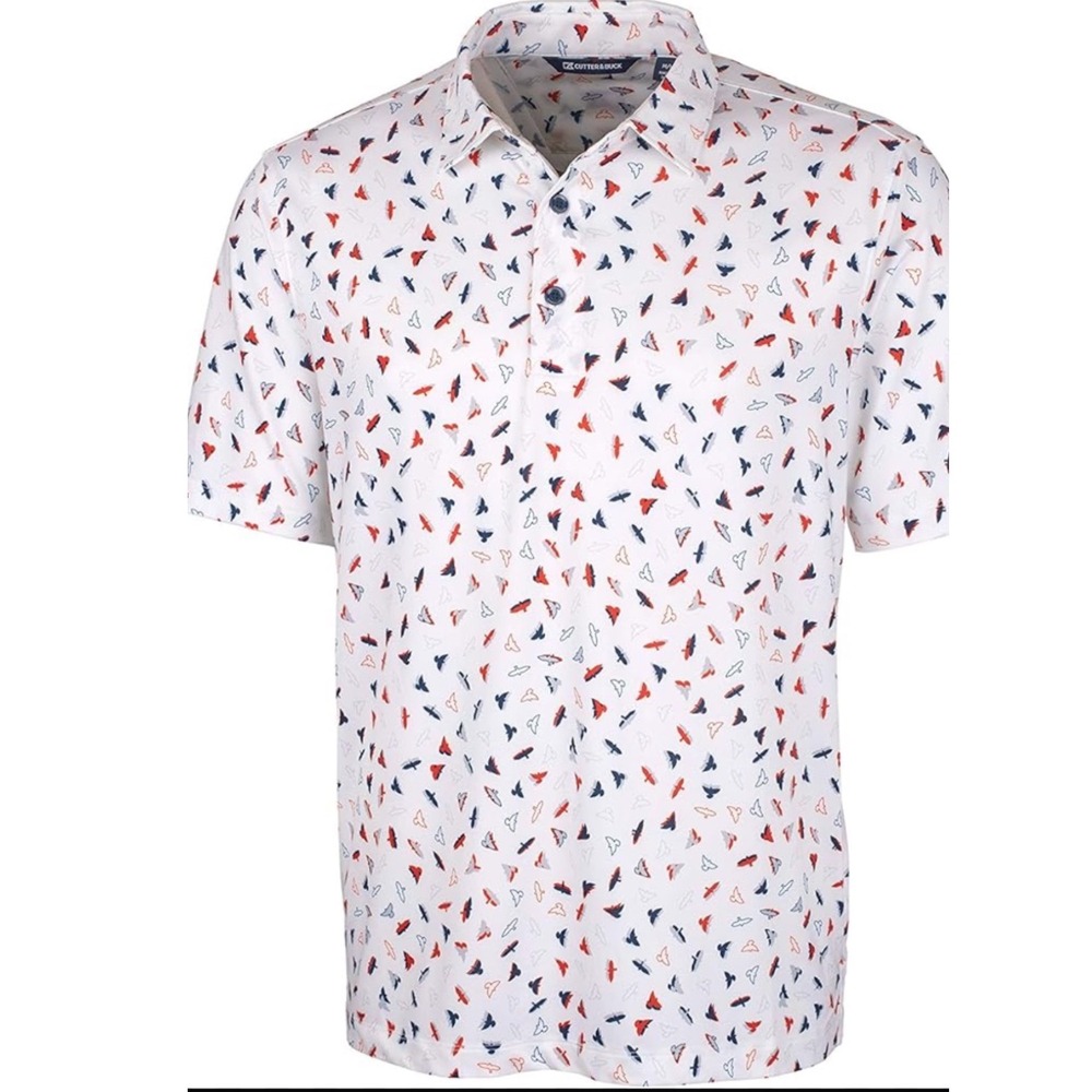 Cutter & Buck Mens XL Pandion Print bird print white Performance Golf Polo Shirt